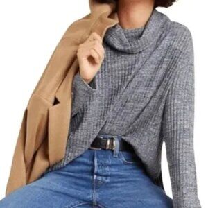 Anthropologie Maeve Grey ribbed cowl neck sweater Size medium